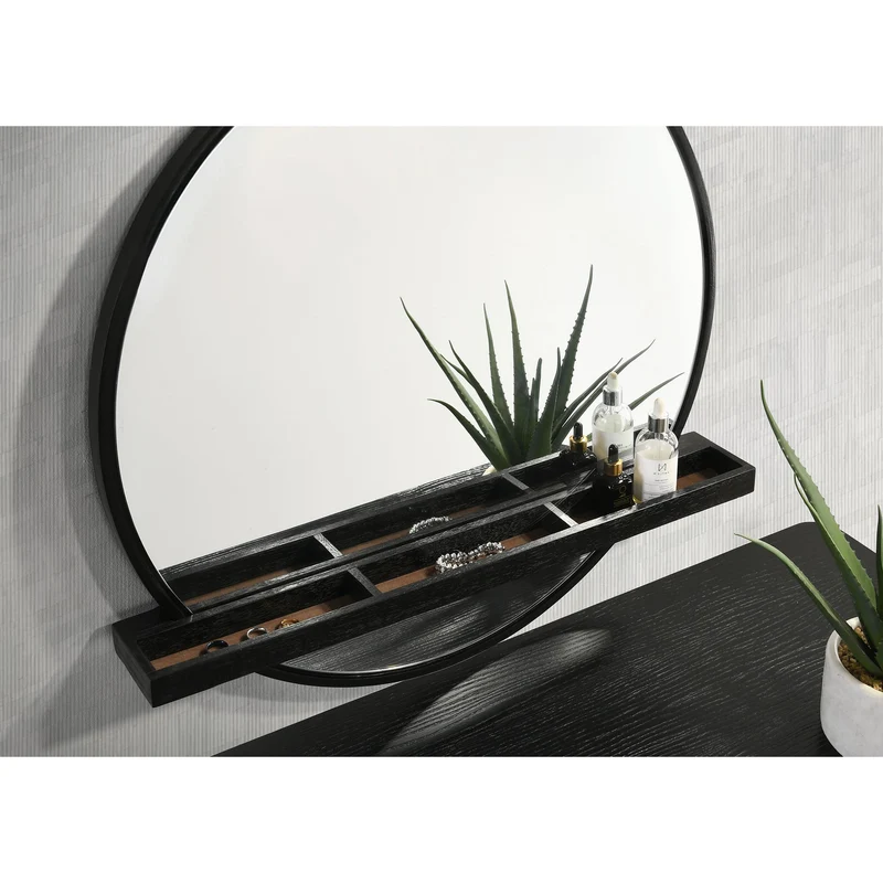 Coaster Furniture Arini 224338 Round Vanity Wall Mirror with Shelf - Black