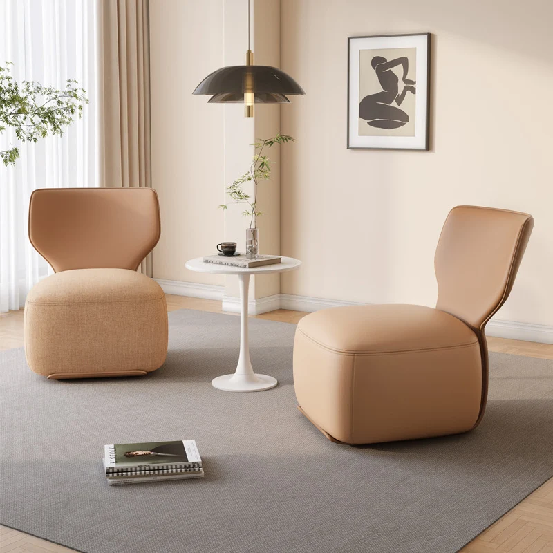 Contemporary Nordic Pine Wood Cat Scratch Resistant Leather & Cotton-Linen Square Swivel Accent Chair With Backrest For Living Room