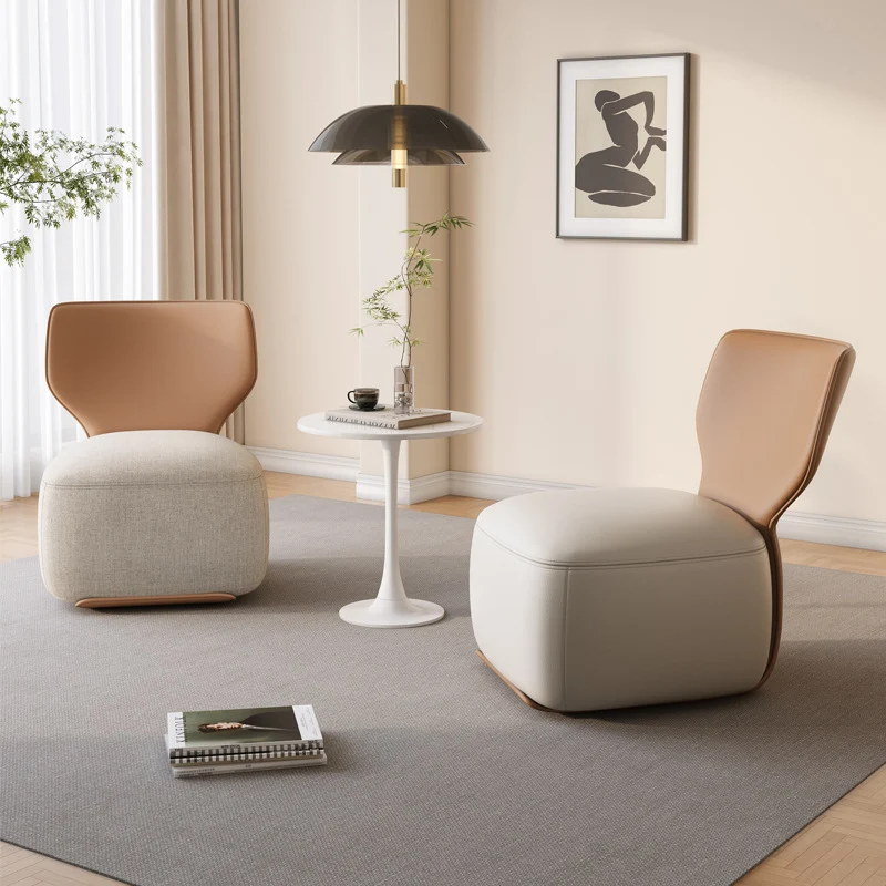 Contemporary Nordic Pine Wood Cat Scratch Resistant Leather & Cotton-Linen Square Swivel Accent Chair With Backrest For Living Room