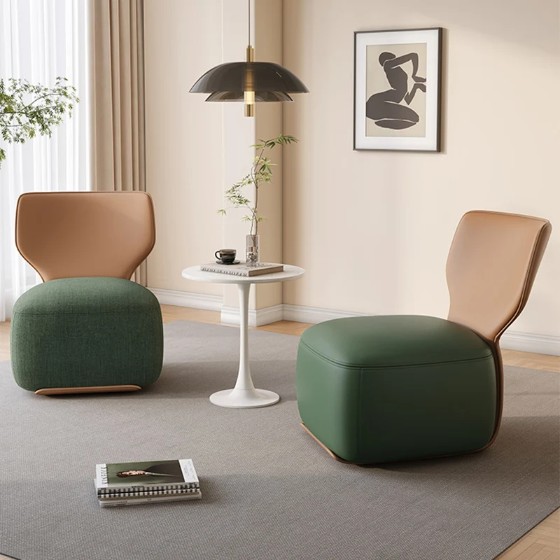 Contemporary Nordic Pine Wood Cat Scratch Resistant Leather & Cotton-Linen Square Swivel Accent Chair With Backrest For Living Room