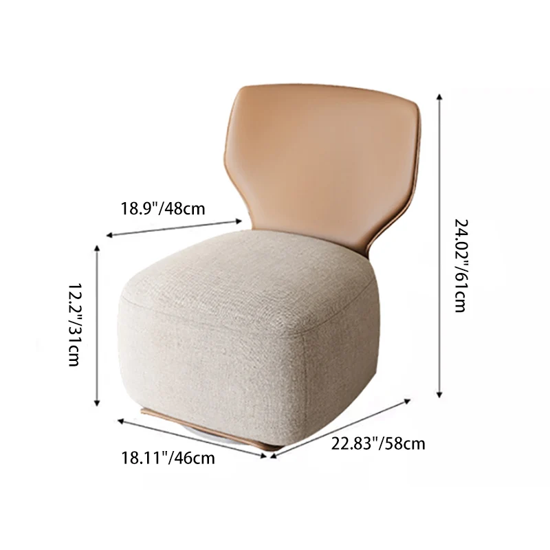 Contemporary Nordic Pine Wood Cat Scratch Resistant Leather & Cotton-Linen Square Swivel Accent Chair With Backrest For Living Room
