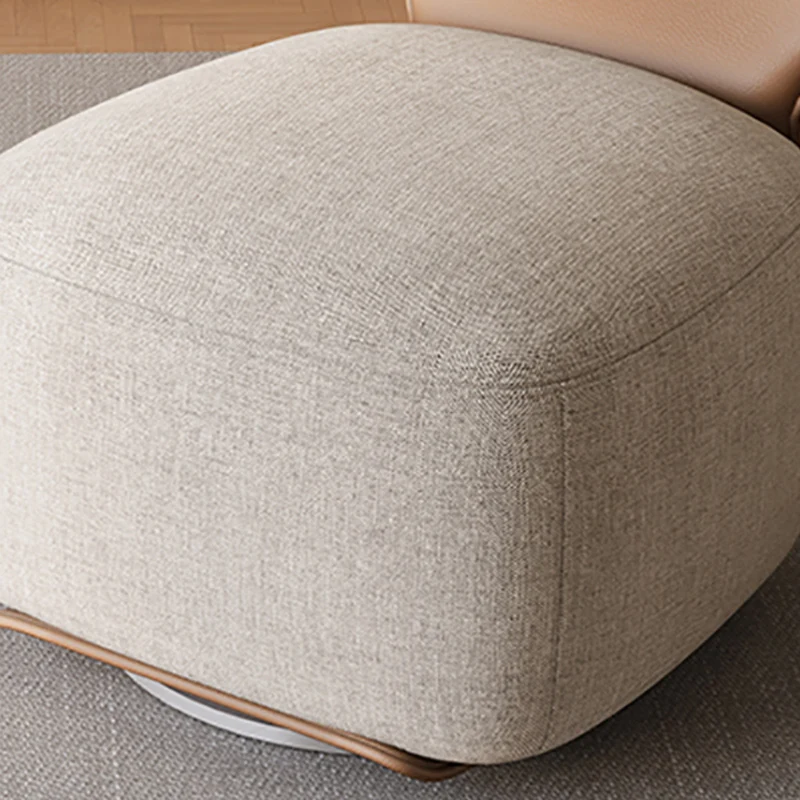 Contemporary Nordic Pine Wood Cat Scratch Resistant Leather & Cotton-Linen Square Swivel Accent Chair With Backrest For Living Room