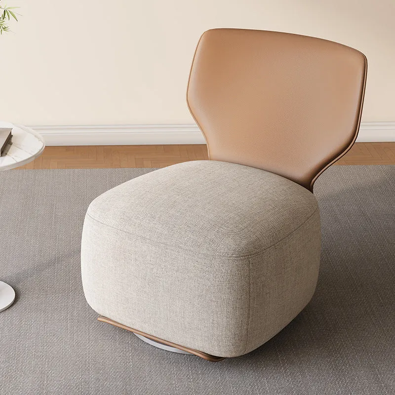 Contemporary Nordic Pine Wood Cat Scratch Resistant Leather & Cotton-Linen Square Swivel Accent Chair With Backrest For Living Room