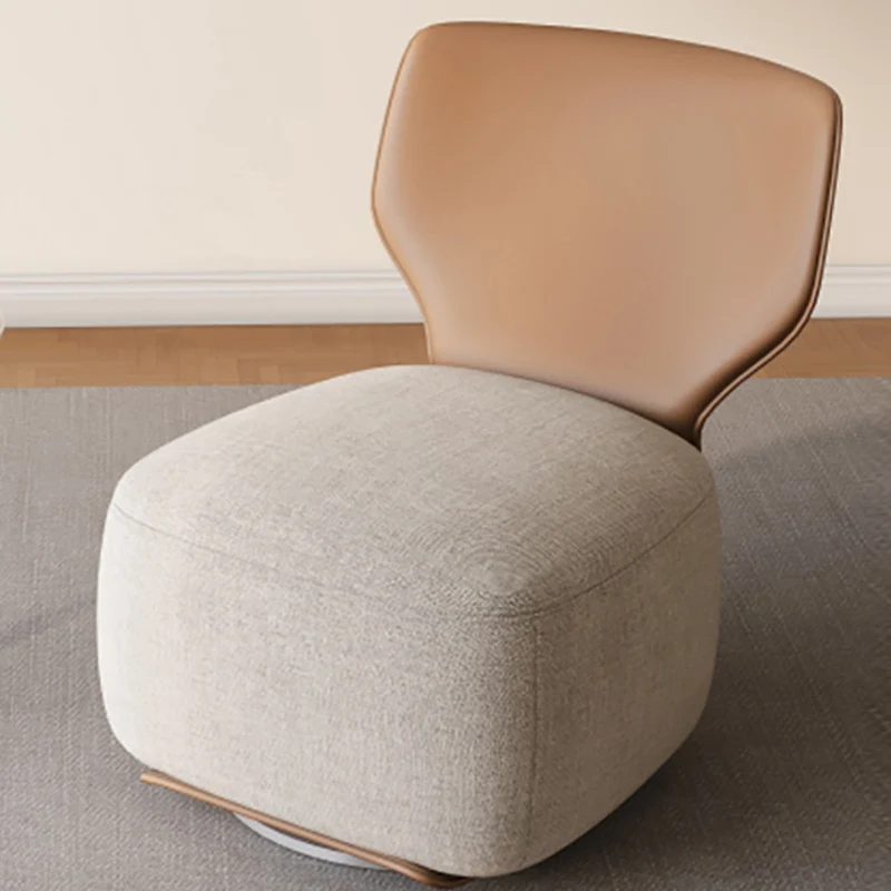 Contemporary Nordic Pine Wood Cat Scratch Resistant Leather & Cotton-Linen Square Swivel Accent Chair With Backrest For Living Room