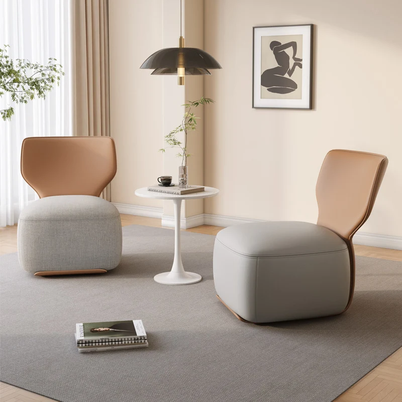 Contemporary Nordic Pine Wood Cat Scratch Resistant Leather & Cotton-Linen Square Swivel Accent Chair With Backrest For Living Room