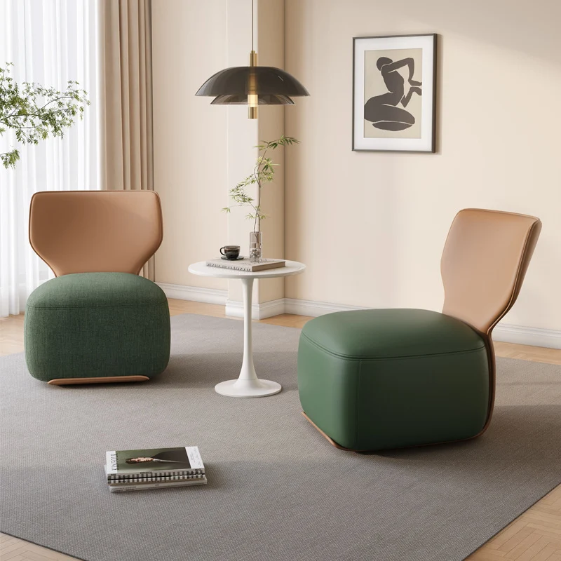 Contemporary Nordic Pine Wood Cat Scratch Resistant Leather & Cotton-Linen Square Swivel Accent Chair With Backrest For Living Room