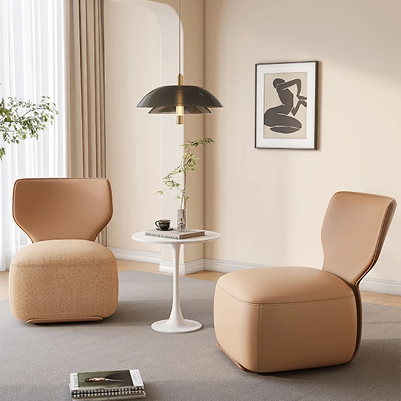 Contemporary Nordic Pine Wood Cat Scratch Resistant Leather & Cotton-Linen Square Swivel Accent Chair With Backrest For Living Room
