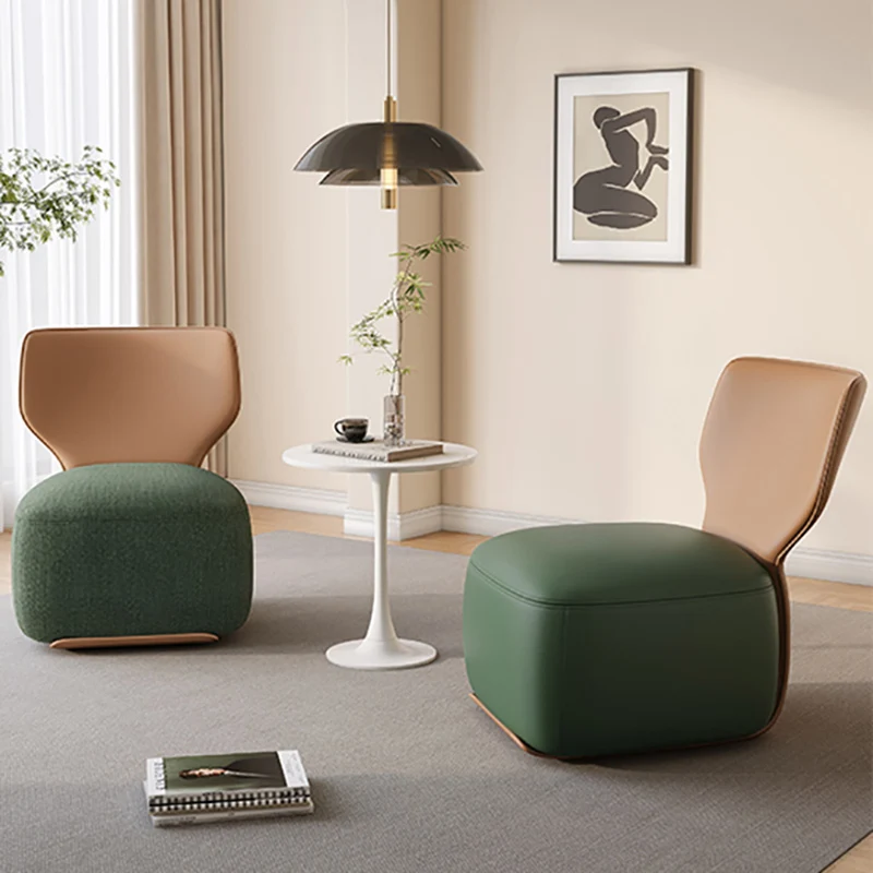Contemporary Nordic Pine Wood Cat Scratch Resistant Leather & Cotton-Linen Square Swivel Accent Chair With Backrest For Living Room