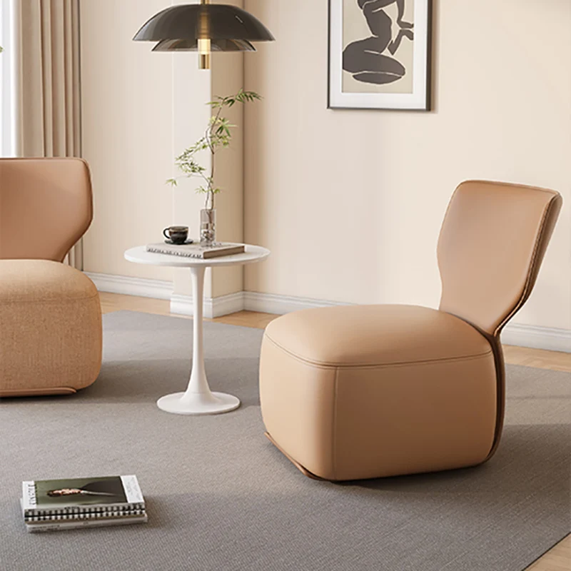 Contemporary Nordic Pine Wood Cat Scratch Resistant Leather & Cotton-Linen Square Swivel Accent Chair With Backrest For Living Room