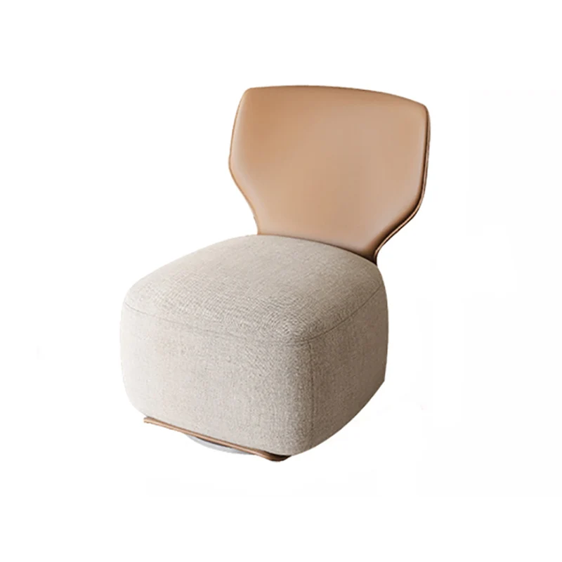 Contemporary Nordic Pine Wood Cat Scratch Resistant Leather & Cotton-Linen Square Swivel Accent Chair With Backrest For Living Room