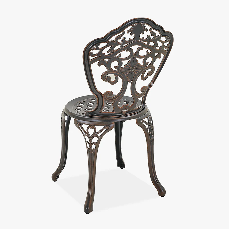 Traditional European Waterproof Cast Aluminum Alloy Orchid Pattern Round Accent Chair With Backrest For Outdoor Patio