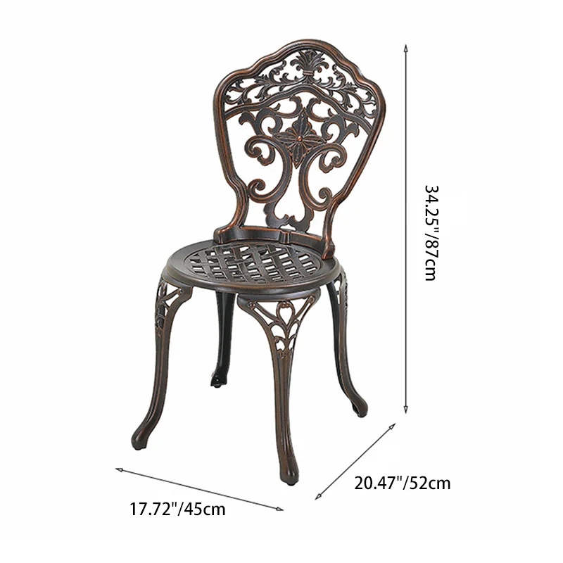 Traditional European Waterproof Cast Aluminum Alloy Orchid Pattern Round Accent Chair With Backrest For Outdoor Patio