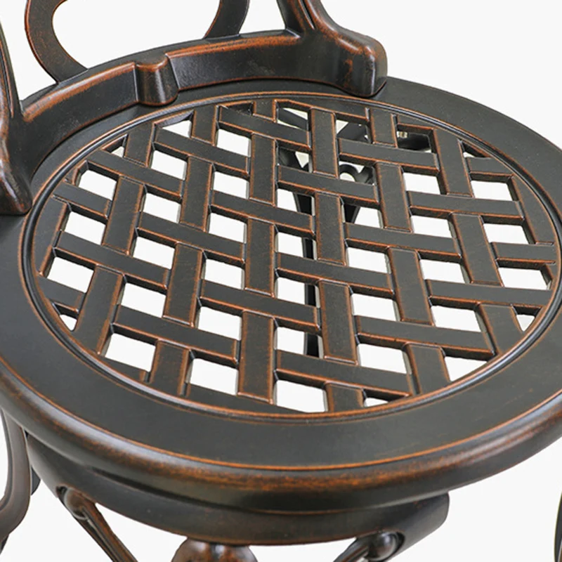 Traditional European Waterproof Cast Aluminum Alloy Orchid Pattern Round Accent Chair With Backrest For Outdoor Patio