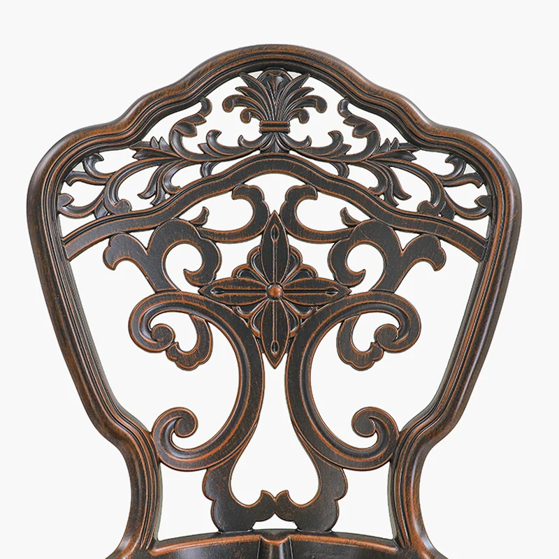 Traditional European Waterproof Cast Aluminum Alloy Orchid Pattern Round Accent Chair With Backrest For Outdoor Patio