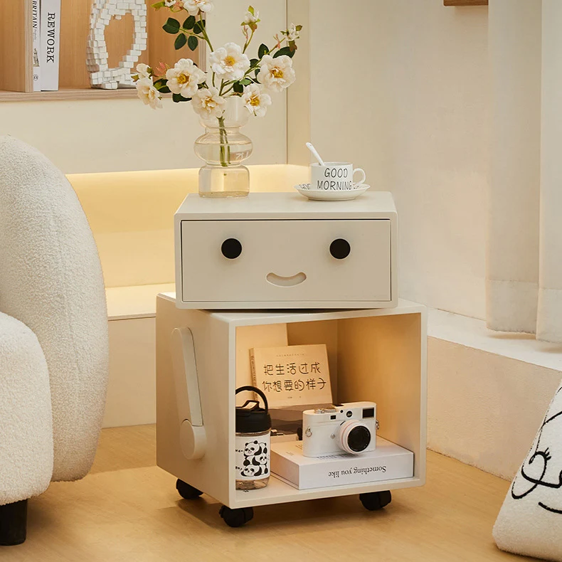 Contemporary Creative Solid Wood Metal Robot-Shaped Square Side Table With 2 Storage For Bedroom & Living Room