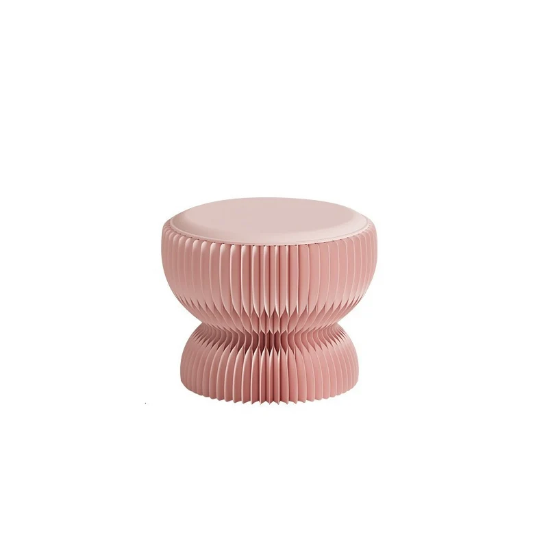 Contemporary Creative PU Leather Kraft Paper Round Cylinder Foldable Low Stool For Bedroom & Living Room