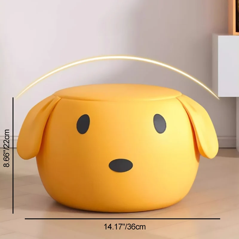 Modern Art Deco PU Leather Solid Wood Cartoon Animal Round Low Stool For Bedroom & Living Room