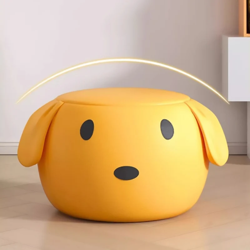 Modern Art Deco PU Leather Solid Wood Cartoon Animal Round Low Stool For Bedroom & Living Room