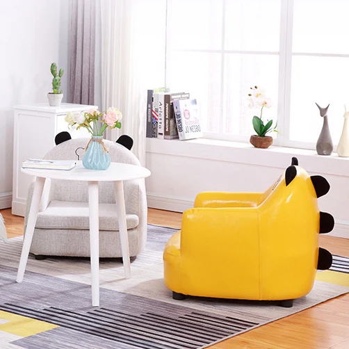 Modern Art Deco Faux Oil-Waxed Leather Solid Wood Animal-Shaped Kids Accent Chair With Backrest & Armrests For Bedroom & Living Room