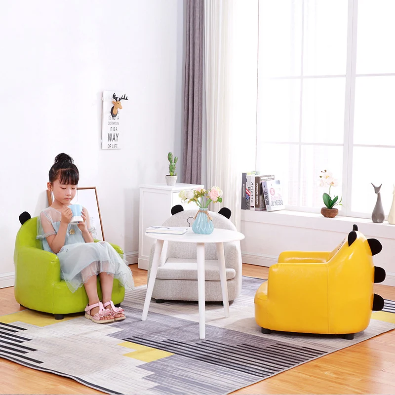 Modern Art Deco Faux Oil-Waxed Leather Solid Wood Animal-Shaped Kids Accent Chair With Backrest & Armrests For Bedroom & Living Room