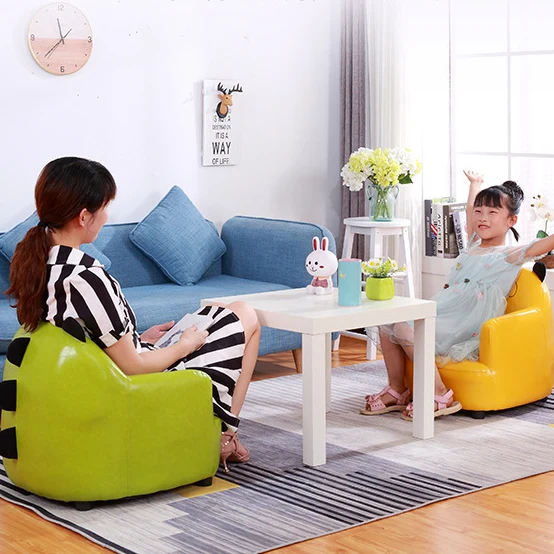 Modern Art Deco Faux Oil-Waxed Leather Solid Wood Animal-Shaped Kids Accent Chair With Backrest & Armrests For Bedroom & Living Room