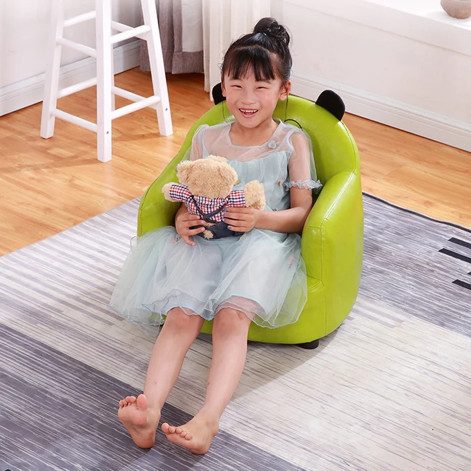 Modern Art Deco Faux Oil-Waxed Leather Solid Wood Animal-Shaped Kids Accent Chair With Backrest & Armrests For Bedroom & Living Room