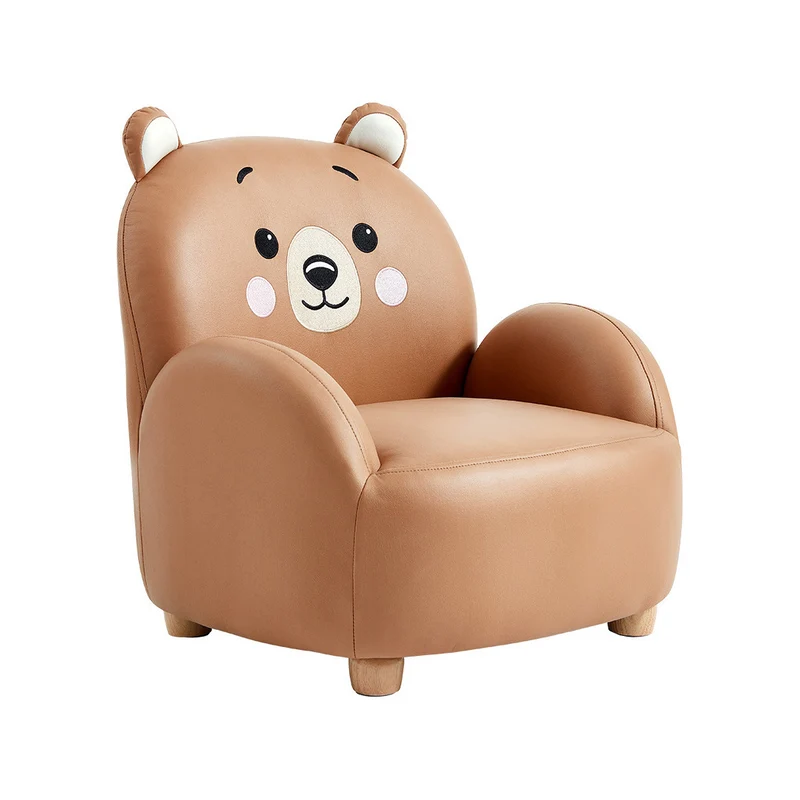Modern Art Deco Kids Faux Leather Solid Wood Tiger & Bear Shape Chair With Backrest Armrests For Bedroom & Living Room