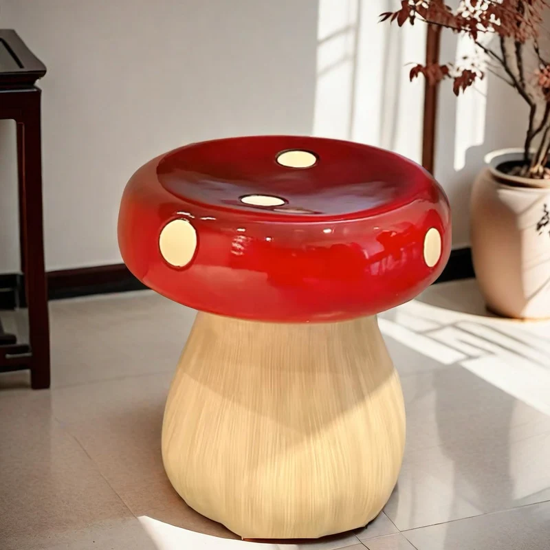 Modern Art Deco Resin Mushroom-Shaped Low Stool For Bedroom & Living Room