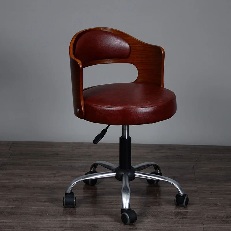 Modern Minimalist Cotton-Linen PU Leather Synthetic Fabric Iron Hollow Round Desk Chair With Backrest For Living Room