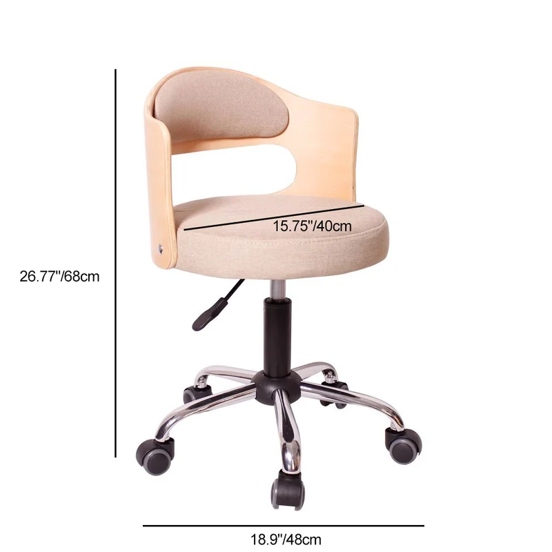 Modern Minimalist Cotton-Linen PU Leather Synthetic Fabric Iron Hollow Round Desk Chair With Backrest For Living Room