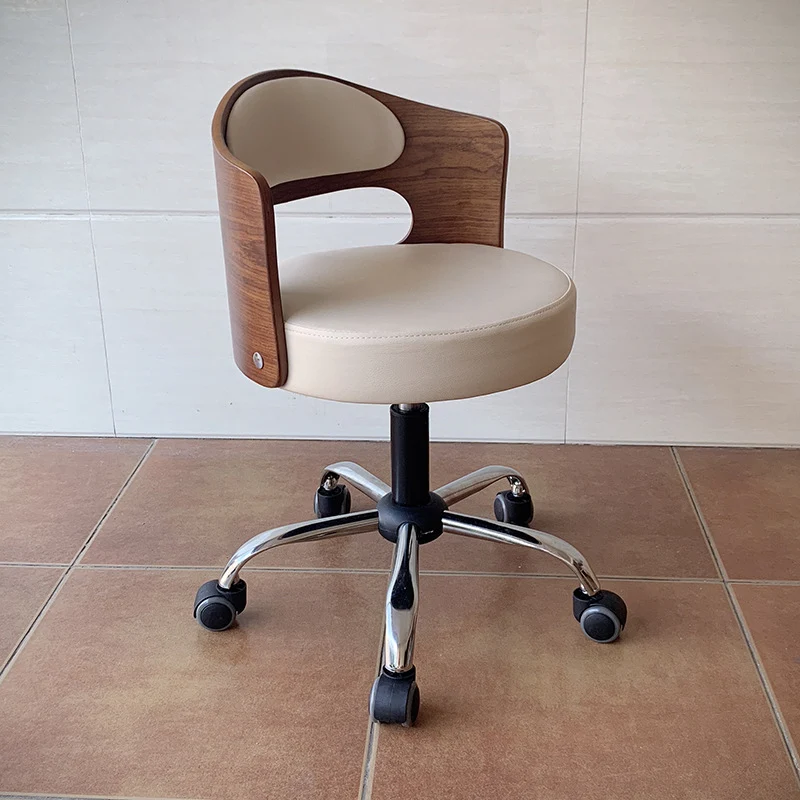 Modern Minimalist Cotton-Linen PU Leather Synthetic Fabric Iron Hollow Round Desk Chair With Backrest For Living Room