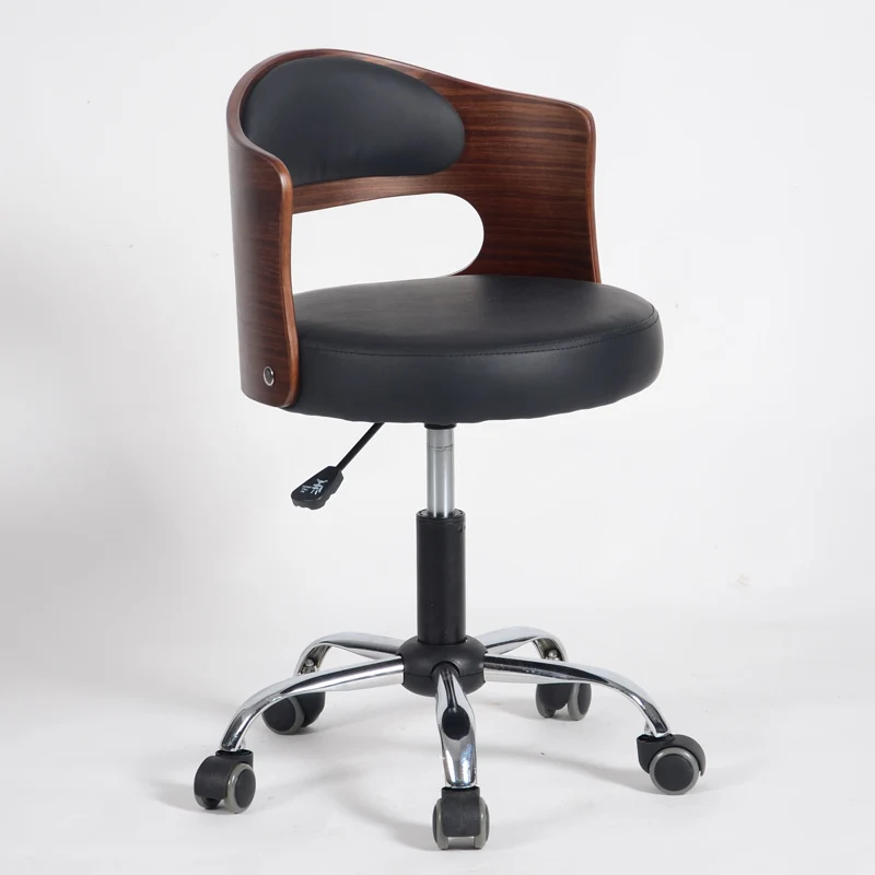 Modern Minimalist Cotton-Linen PU Leather Synthetic Fabric Iron Hollow Round Desk Chair With Backrest For Living Room
