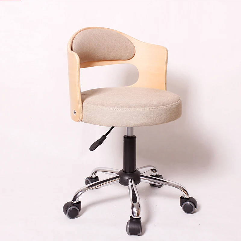 Modern Minimalist Cotton-Linen PU Leather Synthetic Fabric Iron Hollow Round Desk Chair With Backrest For Living Room