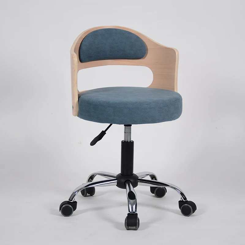 Modern Minimalist Cotton-Linen PU Leather Synthetic Fabric Iron Hollow Round Desk Chair With Backrest For Living Room