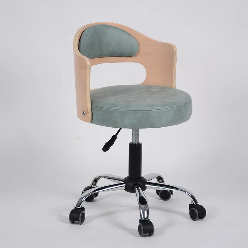 Modern Minimalist Cotton-Linen PU Leather Synthetic Fabric Iron Hollow Round Desk Chair With Backrest For Living Room