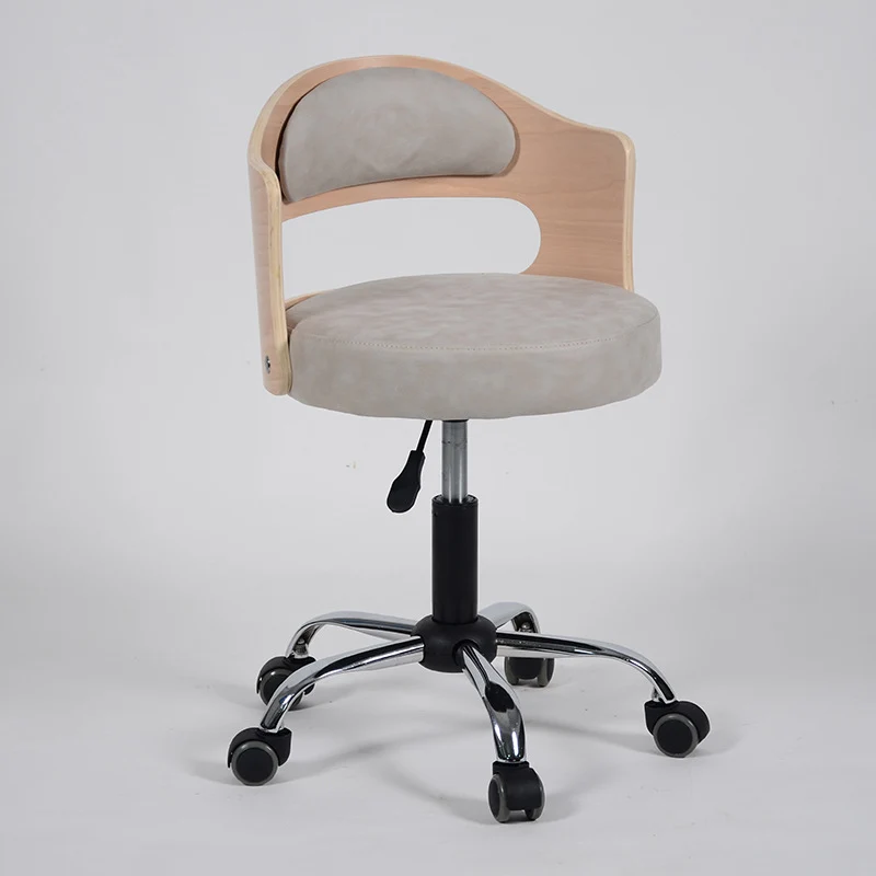 Modern Minimalist Cotton-Linen PU Leather Synthetic Fabric Iron Hollow Round Desk Chair With Backrest For Living Room