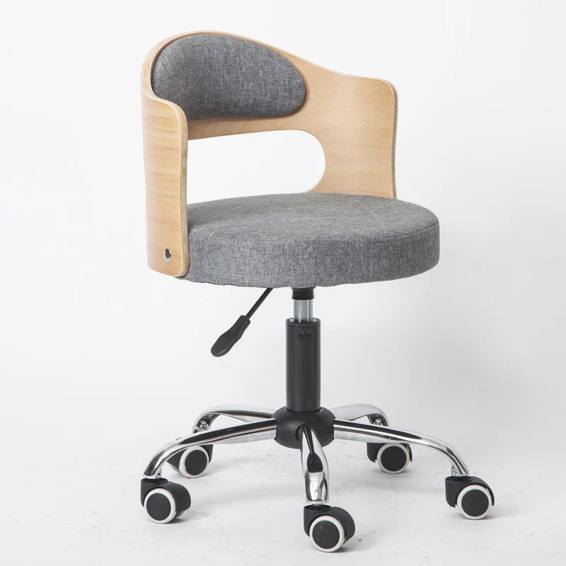 Modern Minimalist Cotton-Linen PU Leather Synthetic Fabric Iron Hollow Round Desk Chair With Backrest For Living Room