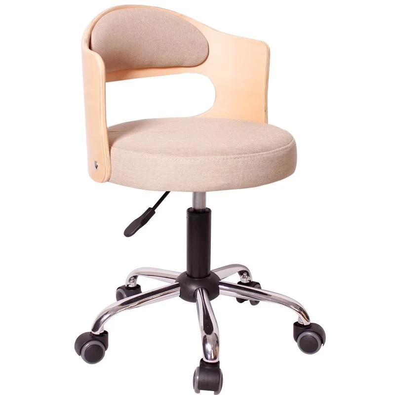 Modern Minimalist Cotton-Linen PU Leather Synthetic Fabric Iron Hollow Round Desk Chair With Backrest For Living Room