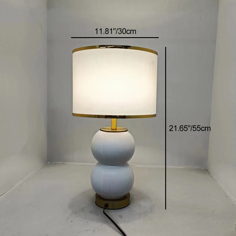 Contemporary Nordic Ceramic Metal Fabric Gourd-Shaped 1-Light Table Lamp For Bedroom & Living Room