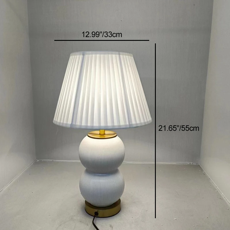 Contemporary Nordic Ceramic Metal Fabric Gourd-Shaped 1-Light Table Lamp For Bedroom & Living Room