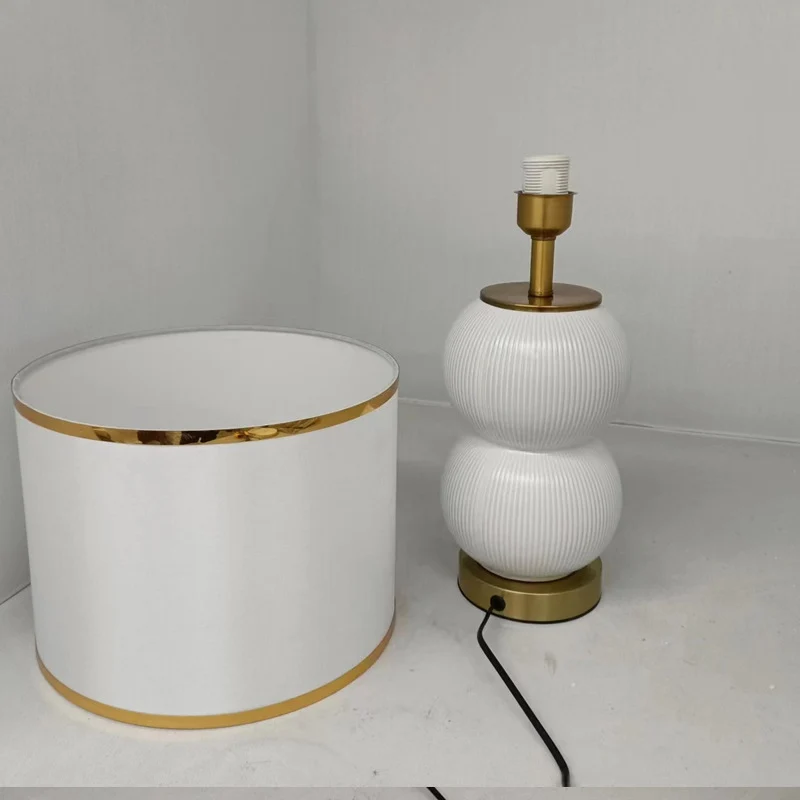 Contemporary Nordic Ceramic Metal Fabric Gourd-Shaped 1-Light Table Lamp For Bedroom & Living Room