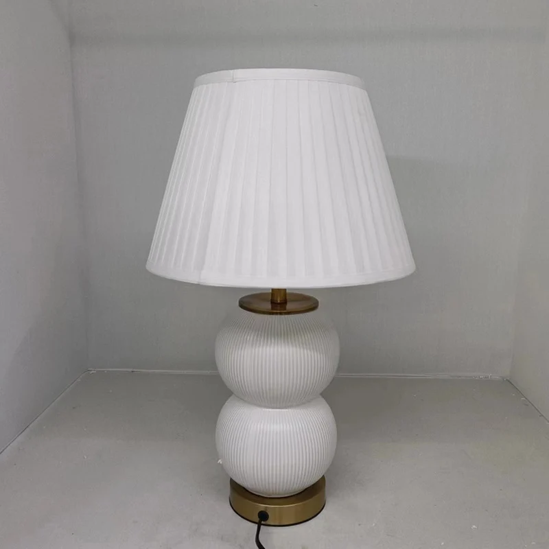Contemporary Nordic Ceramic Metal Fabric Gourd-Shaped 1-Light Table Lamp For Bedroom & Living Room