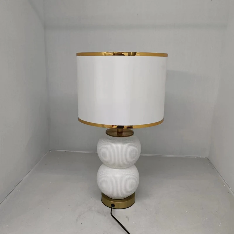 Contemporary Nordic Ceramic Metal Fabric Gourd-Shaped 1-Light Table Lamp For Bedroom & Living Room