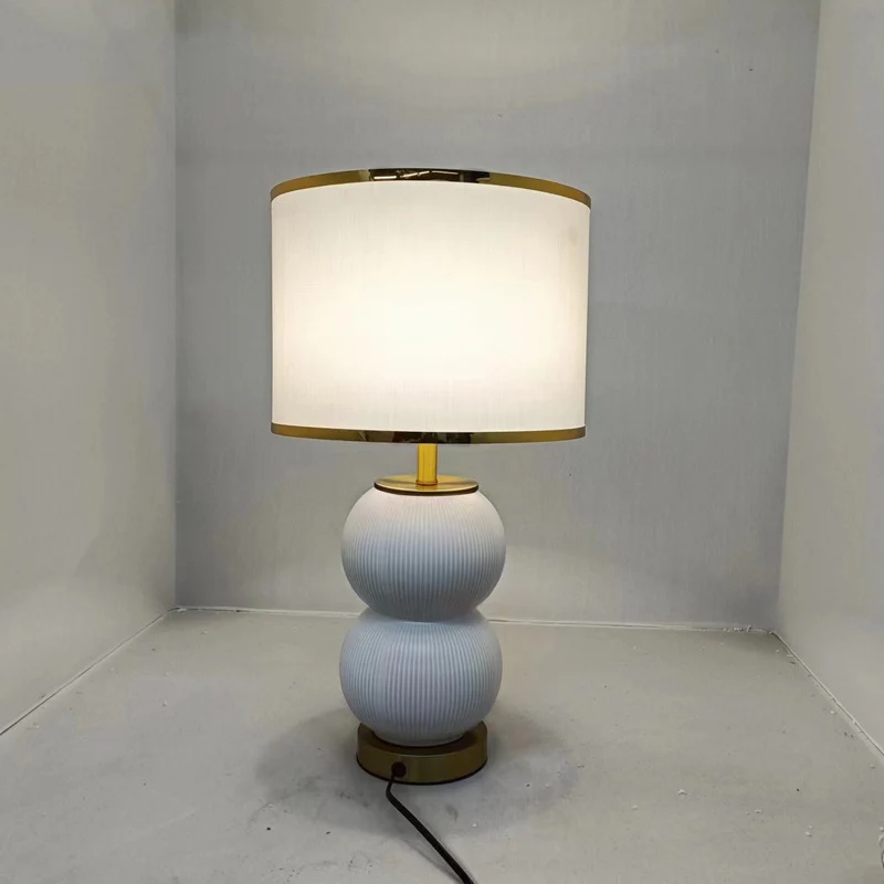 Contemporary Nordic Ceramic Metal Fabric Gourd-Shaped 1-Light Table Lamp For Bedroom & Living Room