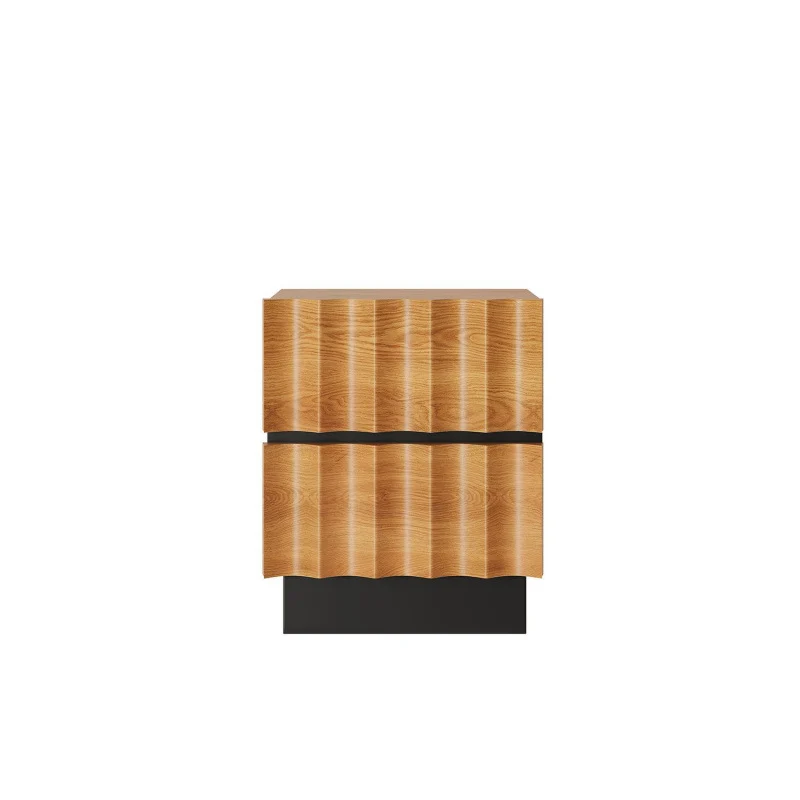 Contemporary Retro Square Water Ripples Red Oak Pine Medium-Density Fiberboard Nightstand 2 - Drawer For Bedroom