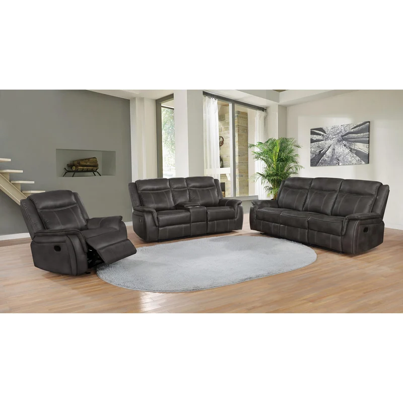 Coaster Furniture Lawrence 603504 Upholstered Padded Arm Reclining Sofa - Charcoal