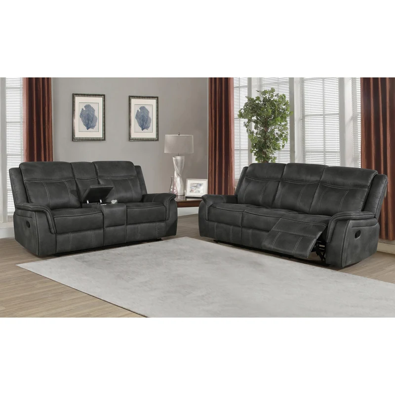 Coaster Furniture Lawrence 603504 Upholstered Padded Arm Reclining Sofa - Charcoal
