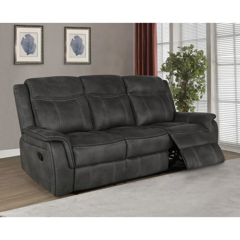 Coaster Furniture Lawrence 603504 Upholstered Padded Arm Reclining Sofa - Charcoal