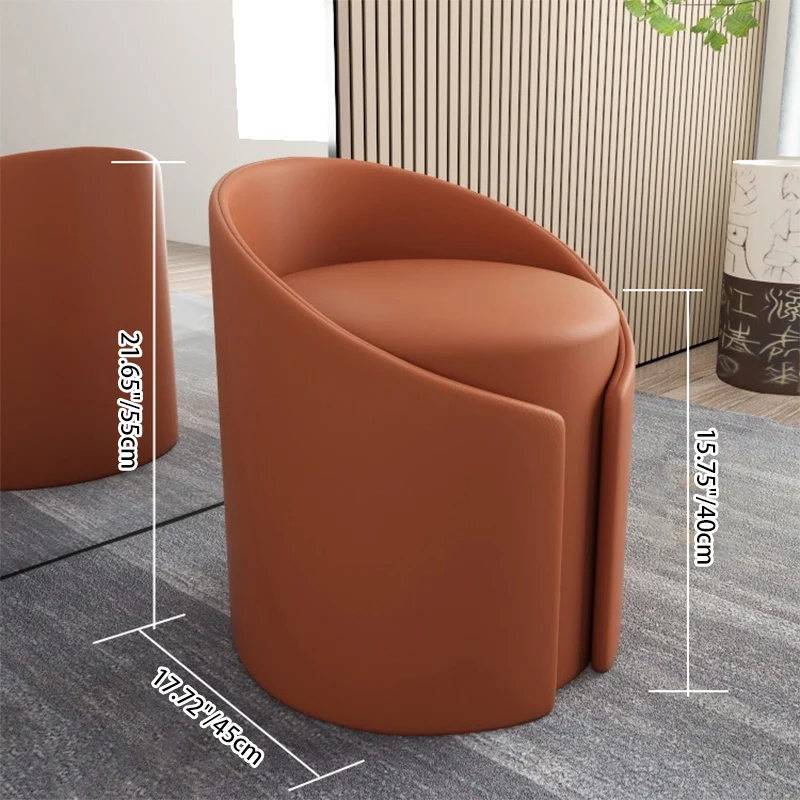 Contemporary Simplicity Round Faux Leather Wood Frame Low Stool For Living Room