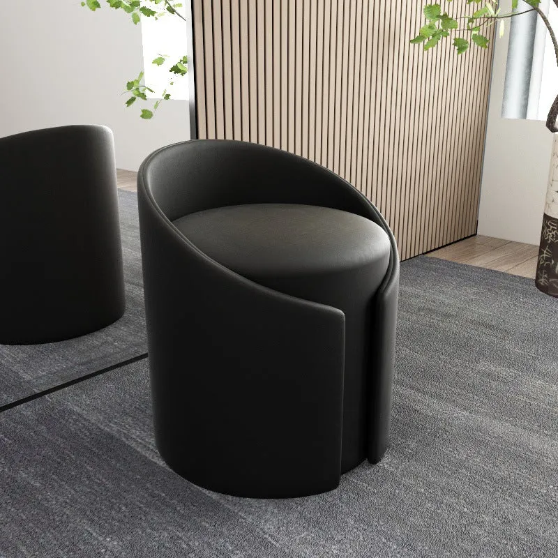 Contemporary Simplicity Round Faux Leather Wood Frame Low Stool For Living Room